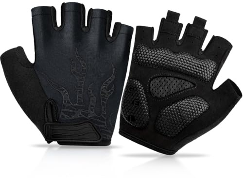 BTNEEU Guanti MTB Senza Dita Guanti Bici Gel Antiurto Antiscivolo, Mezze Dita Guanti Ciclismo Estivi Uomo Donna, Traspirante Guanti Sportivi Guanti Bicicletta per Outdoor Sport (Nero, XL)