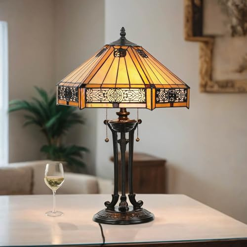 Licht-Erlebnisse Tischlampe Tiffany Stil in Bronze Antik Design H:59cm mit Zugschalter Tischleuchte Wohnzimmer