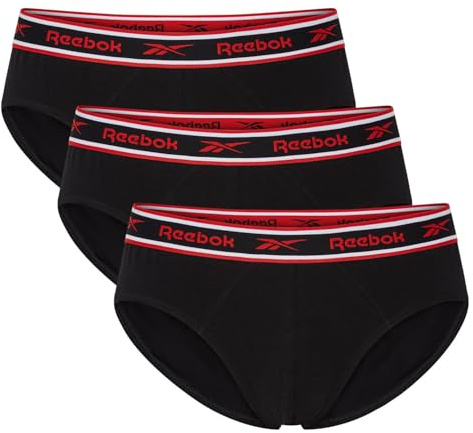 Reebok Chase Mens Briefs | Pack of 3 Sports Underpants, Breathable & Stretchable Cotton Underwear for Men | Multipack Mens Cotton Briefs | Sports Underwear for Men, Black, L