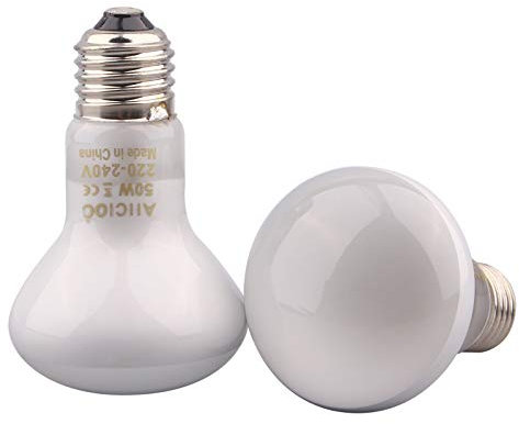 AIICIOO Reptilien-Heizung Glühbirne Bartagame Basking Spot Wärmelampe Schildkröte Basking Spot Lampe Glühbirne für Vivarium Küken Schlangen Frösche 50W 2er Pack Weiß