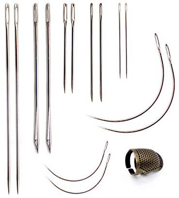 CHSEROK 2 Pièces d'outils de Couture à la Main en Cuir, avec 10 Aiguilles à Enfiler, 4 Aiguilles de Boucleur et Protège Doigts en Métal, Aiguilles à Coudre à Gros Yeux pour la Couture et la Réparation