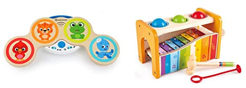 Baby Einstein Magic Touch Wooden Drum Musical Toy & Hape Pound & Tap Bench with Slide-Out Xylophone by Hape , Award-Winning Durable Wooden Musical Pounding Toy for Toddlers