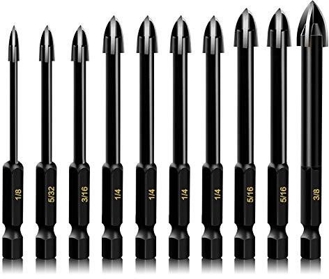 10-Piece Glass Concrete Drill Bit Set, Masonry Drill Bits for Brick, Plastic and Wood, Hex Shank Tungsten Carbide Tip Drilling Tools for Mirror and Ceramic Tile on Concrete and Brick Wall.