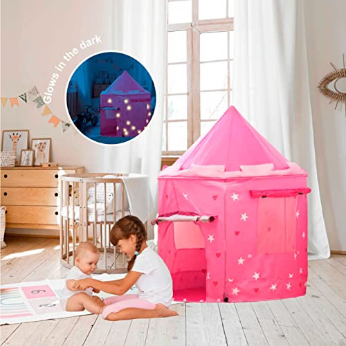 KIDDUS Tenda Casette Casa da Gioco Bambini Bambine Ragazze, Castello delle Principesse, Facile Montaggio Pop up, Interni ed Esterni. Effetto Fluorescente