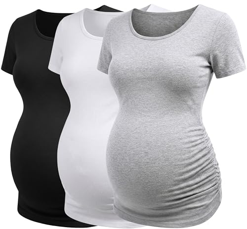 Love2Mi 3er Pack Damen Umstandsshirt Kurzarm Umstandsmode Sommer