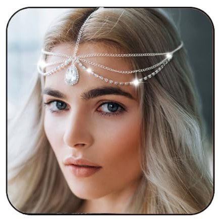 Fashband Kopfschmuck mit Anhänger, Boho, Brautschmuck, Kopfschmuck für Damen und Mädchen, 1 Unità (Confezione da 1), Kristall Strass, Kristall