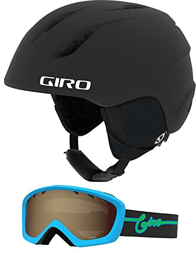 Giro Launch CP Youth Snow Ski Helmet w/Matching Goggles Matte Black/Blue Neon XS (48.5-52cm)