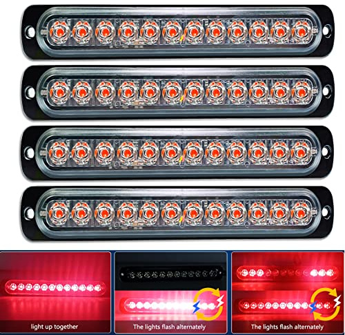 AUXTINGS 4 pezzi 12 LED rosso stroboscopio di emergenza luci universale ultra sottile rischio lampeggiante laterale lato segnalato luce per 12V-24V auto veicolo camion rimorchio roulotte camper