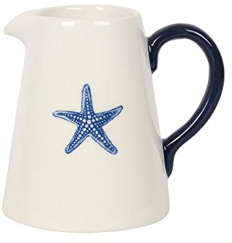 Stunning White & Blue Ceramic Starfish Flower Jug - 12cm x 9cm (1 Pc.) - Spacious, Durable & Stylish Design - Ideal for Everyday Use - Perfect for Home Decor & Gift