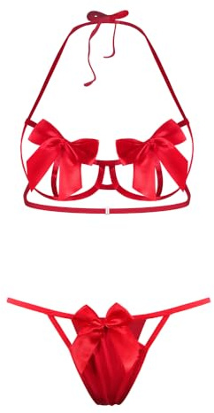 HOTSO Donna Bowknot Sexy Biancheria Intima Set Pizzo Reggiseno Sexy Garter 2 Pezzi Ricamo Reggiseno, Adatto per Bambole e G-Pants