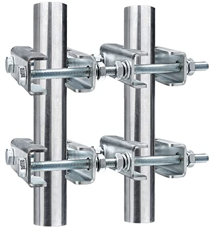 2 Sets Antenna Mast to Mast Clamp Bracket Kit with V Jaw Blocks for 1-2.5 OD Poles, Heavy Duty Mounting Hardware for Ham TV Network Antennas, Security Cameras, Weather Station