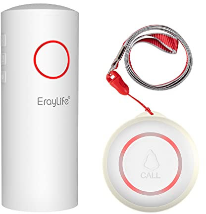 ErayLife Botón de Llamada de Emergencia para Ancianos, Sistema de Llamada de Emergencia para el Hogar, Receptor de Alarma para el Hogar, 1 Receptor y 1 transmisor SOS