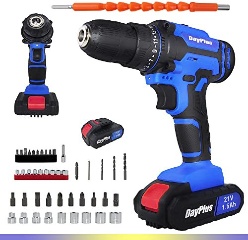 Professional 21V Akku Schlagbohrschrauber (inkl. 1X1,5Ah Akku, 26tlg. Zubehör Set), 45Nm Max. Akkuschrauber Set Akkubohrer mit 25+1 Drehmomentstufen, LED Licht, Schnelles Aufladen Akku Bohrmaschine