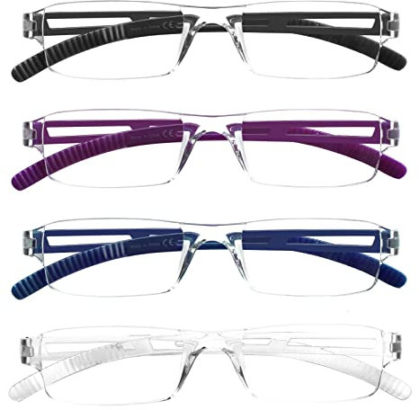 COJWIS 4er-Pack Rahmenlose Lesebrille für Damen und Herren Leicht und Bequem Anti Blaulicht Lesehilfe /TR90 Brille (4 Farbe Mischen, 2.00, multiplier_x)