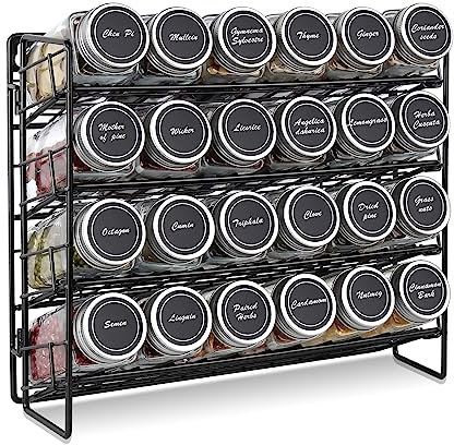Semlos 4-Tier Spice Rack Organizer for Cabinet, Spice Jars Organiser for Kitchen Organization and Storage, Wall Mounted Seasoning Organizer for Countertop, Black (Spice Jars Not Included)