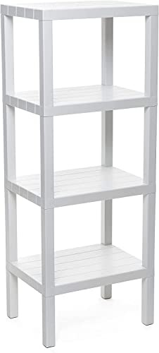Generisch Regal 3 oder 4 Fächer, BPA frei, Polypropylen mit Holz-Effekt, Anti-Rutsch-Stoßstangen, max. 10 kg belastbar, einfache Montage, Weiß (4 Fächer)