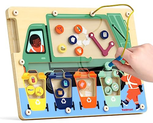 TOP BRIGHT Magnetic Maze Toys for 3 Years Old - Wooden Board Game with Magnetic Balls, Magnetic Colour Maze Toy for 4 5 6 Year Olds, Montessori Travel Toys for Toddlers on Plane