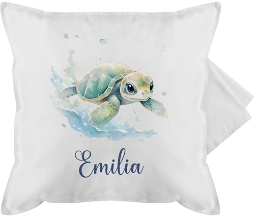 Kissenbezug - Schildkröte mit Name personalisiert I Zootiere I Panzertier - 50 x 50 cm - Weiß - schildkröten Kissen Geschenke Turtle tiermotiv kissenbezüge und schildkrötenmotiv personalierten