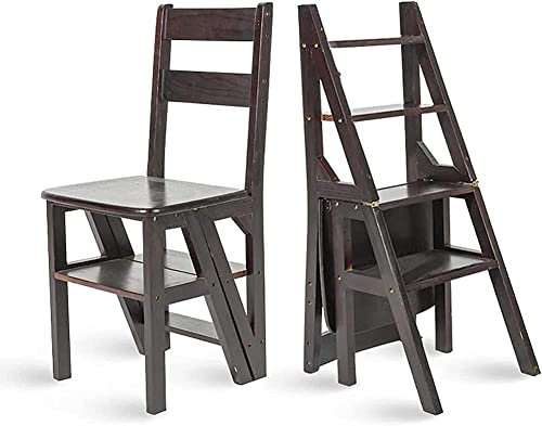 SZITW 4-Stufen-Leiter aus Holz, klappbarer Tritthocker, Trittleiter, Aufbewahrungsregal mit breitem Pedal für Haushalt, Büro, Pflanzentöpfe (weiß) (braun) (schwarz R)