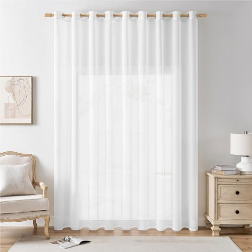 Softalker Extra Breite Gardinen 300 cm Vorhänge Wohnzimmer Weiss Transparent Raumteiler Vorhang mit Ösen Fertiggardinen 240 cm Hoch Ösenvorhang 1 STK Deko Kinderzimmer Schlafzimmer