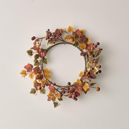 Lights4fun Corona Otoñal con Hojas de Arce y Bayas Artificiales de 40 cm para Puerta de Entrada Decoración de Interiores