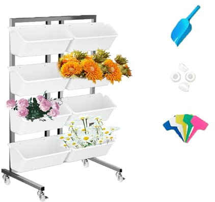 SRDCAIM Macetero Vertical de Fresas de 4 Niveles Vertical y de Pared, macetero Colgante de Fresas, macetero Independiente con Ruedas extraíbles, para Fresas, Flores, Hierbas, Verduras(Color:Wit)