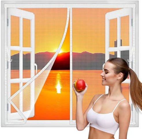 Zanzariera Finestra Magnetica 235x135 cm, Zanzariere su Misura Chiusura Automatica Totalmente Magnetica per Ingresso,Finestre, Cortili Bianco Nuova-Versione