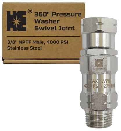 Cosmostar 3/8 NPT-M Stainless Steel 360° Pressure Washer Swivel Joint, Fitting for Pressure Washer Guns & Hoses - Not for M22 (0.85 Inch) Thread Pressure Washer Gun