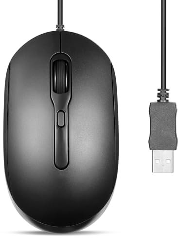 perixx PERIMICE-222 Wired Optical Mouse, Ergonomic Design, Silent Clicks, 5.9 Ft Cable, Adjustable DPI 1200/1600/2000, Black (USB-A, Black)