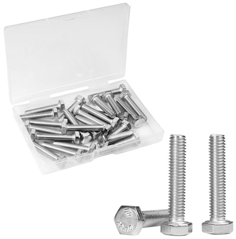 Yinpecly 25 Pcs M6 Hex Bolts M6-1.0 x 30mm Hex Head Screw Bolt 304 Stainless Steel M6-1.0mm Hexagon Bolts Hex Head Screws, Metric Machine Fully Thread, Bright Finish