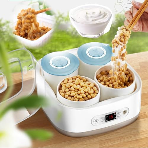 SHEMINES Electric Yogurt Natto Machine, with 4 Jars, Homemade Yogurt, Home Yogurt Incubator, For Making Fresh, Healthy Homemade Desserts, Natto, Automatic Yoghurt Rice Wine Natto Machine