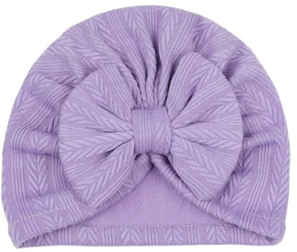 AMateschitz Baby Turban Hüte mit Schleife Kindergarten Krankenhaus Mützen Säugling Kopfbedeckung Mütze Neugeborenen Babymütze Schleife Stirnband Kleinkinder für Mädchen Jungen Lila 17 * 16CM