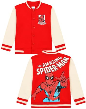 Boys Spiderman Varsity Bomber Jacket Marvel Avengers Baseball Style Coat for Kids (3-4 Years)