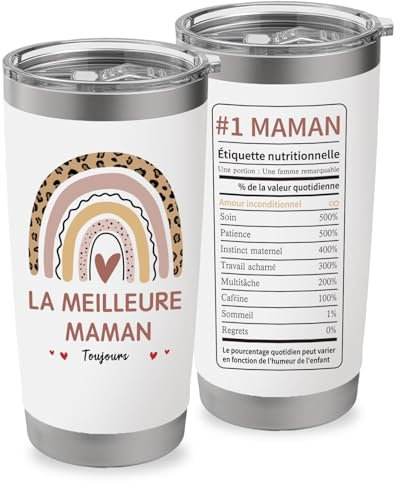 ZUFIO Cadeaux de tasse maman - tasse à café isotherme 590 ml - cadeau pour maman, thermos mug personnalisée, cadeau unique pour maman pour anniversaire (FR Mum)