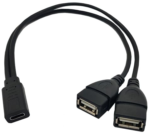 Haokiang Halokny USB C Splitter Charge Cable,1 Feet USB Type C Female to 2 Dual USB Female Y Splitter Extension Charging Cable(Only for Charging)