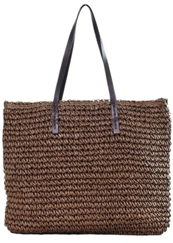 Bolso de Mano de Mujer Bolso de Mano for Mujer, Bolso de Playa de ratán Tejido a Mano, de Paja Tejida, de Gran Capacidad, Bolso de Hombro de Cuero for Mujer(Dark Brown)