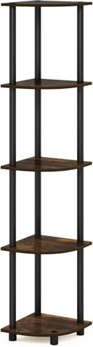 DEILALY Eckregal, 5-stöckiges kleines Regal 40 cm, schmales Regaltablett für Schlafzimmer, Regaleinheit für Wohnzimmer, Vitrine für den Außenbereich, Badezimmerregal, rustikales Braun