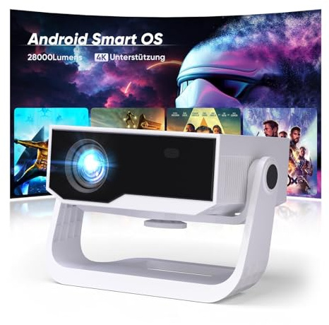 2026 Neuer Smart Beamer mit integrierter App, Android 11,300 ANSI, WiFi 6 & BT 5.2, 120° Verstellbarer Ständer, elektrischer Fokus, Trapezkorrektur, Heimkino Beamer für Switch/PS5(Schwarz)