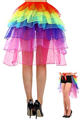 SATINIOR Womens Rainbow Tutu Skirt Layered Tulle Dancing Bustle Skirt for Cosplay Costume (X Large,Multicoloured)
