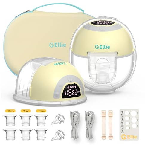 Ellie Wearable Hands Free Breast Pump, Portable Breastfeeding Pump w/Soft Double-Sealed Flange, Anti-Backflow & Leakproof Design, Ultra-Slim and Quiet, 4 Modes 9 Levels, Smart Nightlight, 2 Pack