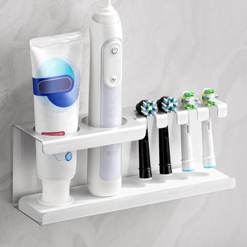 Dvocel Zahnbürstenhalter Elektrisch Selbstklebend aus Edelstahl, Zahnbürstenhalterung ohne Bohren, Aufsteckbürsten Halter, Wand Zahnbürste Halter für Badezimmer Silber