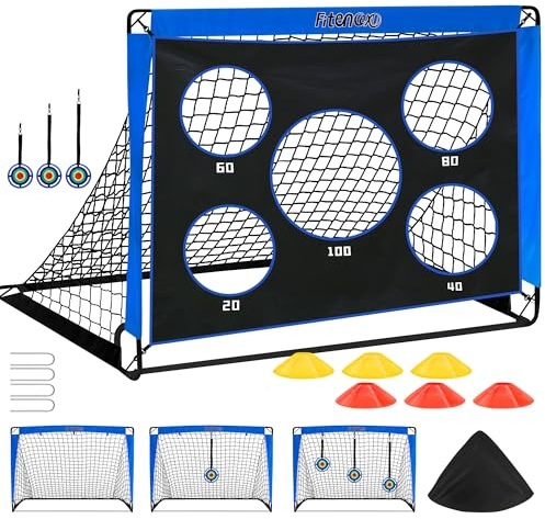 Fussballtore für Garten Kinder Fußballtor Soccer Goal Gate Outdoor Kinder Tor mit Torwand für Fussballtor, 3-in-1 Pop-Up Tor mit 5 Schusslöchern, Zielscheiben, Hindernissen, Tragetasche, Bodennägeln