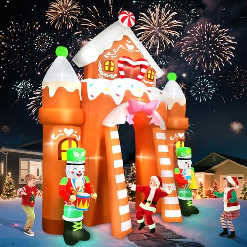 Kalolary Decoración de Navidad Hinchable con iluminación LED – Gran Figura de Navidad para Interior y Exterior, decoración navideña para jardín y casa (12FT,Soldados Gingerbread Archway)