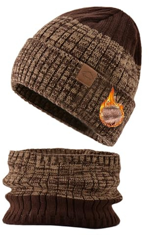YAQUEKOU Kindermützen Schal Set, Wintermütze Beanie mit Schal Warme Strickmütze mit Fleece Gefütterte für Jungen und Mädchen Outdoor (4-10 Jahre)