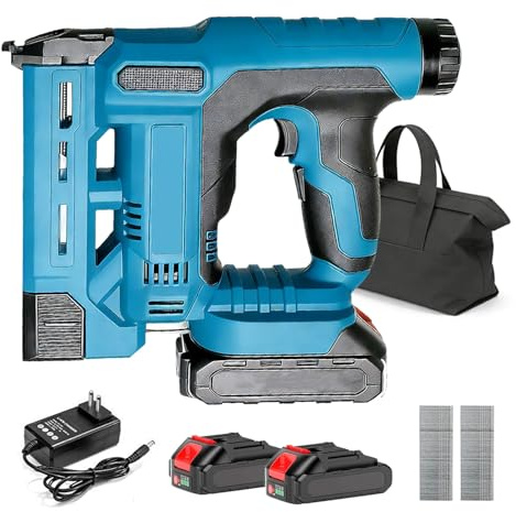 Clavadora grapadora inalámbrica 2 en 1 con batería, 2 x 2,0 Ah compatible con Makita 18V, clavadora 18GA con bolsa y 1000 clavos y grapas, profundidad ajustable, para madera y bricolaje