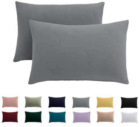 Set di 2 federe per cuscino 70 x 90 cm, colore grigio, per cuscino in 100% microfibra, non necessita di stiratura e senza pieghe con chiusura lampo