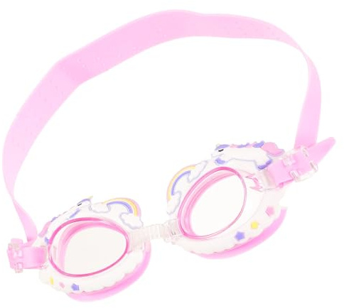 Luxshiny Lunettes de Natation pour Garçon et Filles 100% Silicone Souple, Étanches et Anti-buée, Taille Petite Fille, Motif Animal Mignon Rose Arc-en-ciel, Protection Yeux pour Piscine