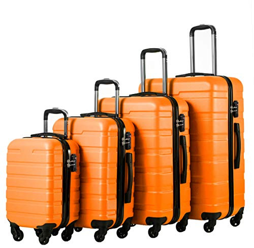 Coolife Luggage 4 Piece Set Suitcase Spinner Hardshell Lightweight TSA Lock (orange, 16/20/24/28)