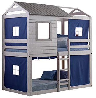 Donco Kids 1370-TTLG_1370-DB Hochbett mit blauem Zelt, Doppelbett, Hellgrau