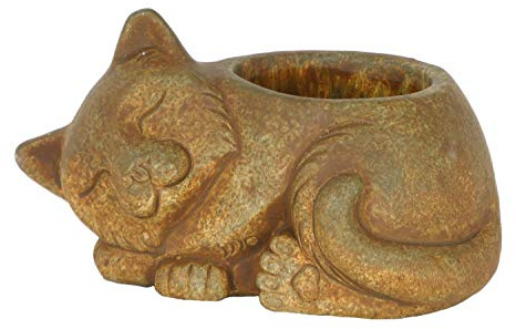 Classic Home and Garden Cement Buddies Pflanzgefäß schlafende Katze, für Innen- und Außenbereich, mit Ablaufloch, Rostbraun, klein, ca. 18 cm